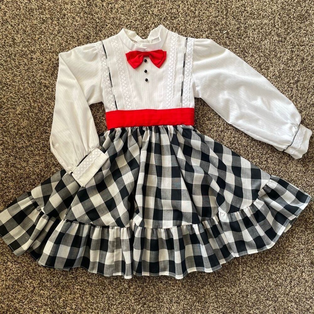 Vintage MiniWorld black plaid dress girls size 6
